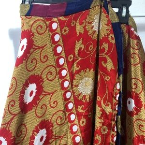 Darn Good Yarn Sari Skirt XL Ankle, Reversible Polka Dots & Flowers, NWT